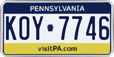 PA license plate KOY7746