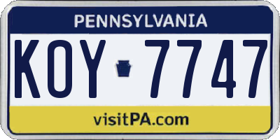 PA license plate KOY7747