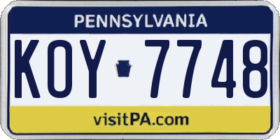 PA license plate KOY7748