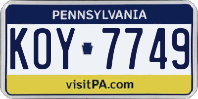 PA license plate KOY7749