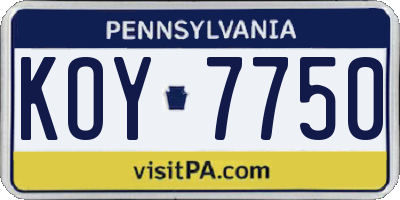 PA license plate KOY7750
