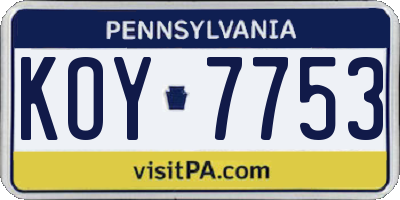 PA license plate KOY7753
