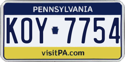 PA license plate KOY7754