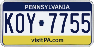 PA license plate KOY7755