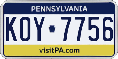 PA license plate KOY7756