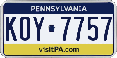 PA license plate KOY7757