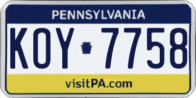 PA license plate KOY7758