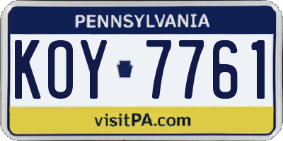 PA license plate KOY7761