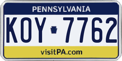 PA license plate KOY7762