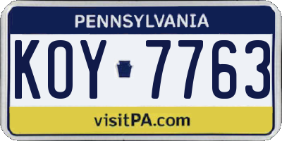 PA license plate KOY7763