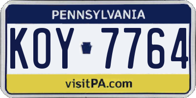 PA license plate KOY7764