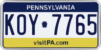 PA license plate KOY7765
