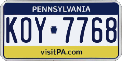 PA license plate KOY7768