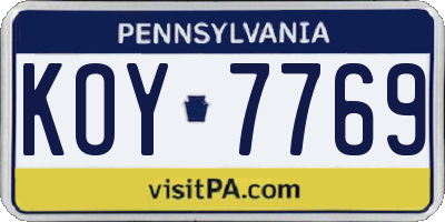 PA license plate KOY7769
