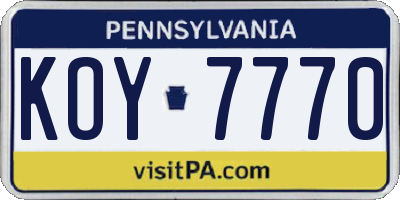 PA license plate KOY7770