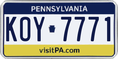 PA license plate KOY7771