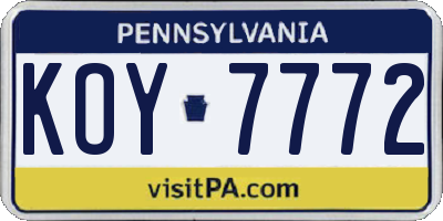 PA license plate KOY7772