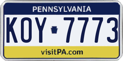 PA license plate KOY7773