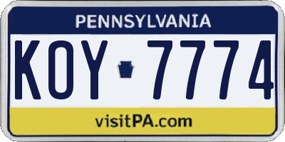 PA license plate KOY7774