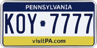 PA license plate KOY7777