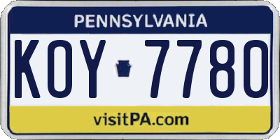 PA license plate KOY7780
