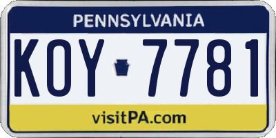 PA license plate KOY7781