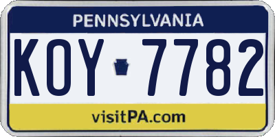 PA license plate KOY7782