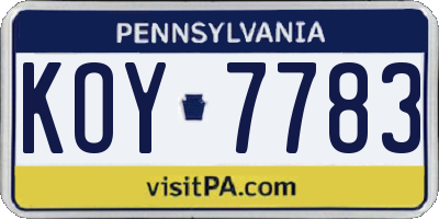 PA license plate KOY7783