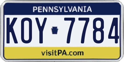 PA license plate KOY7784