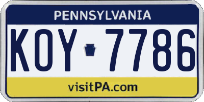PA license plate KOY7786