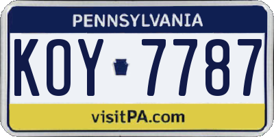 PA license plate KOY7787