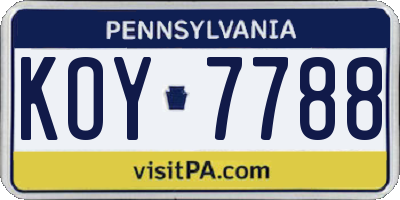 PA license plate KOY7788