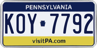PA license plate KOY7792