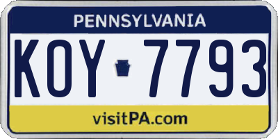 PA license plate KOY7793