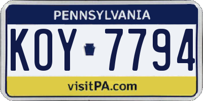 PA license plate KOY7794