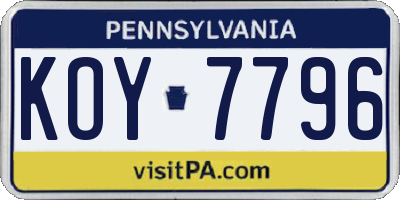 PA license plate KOY7796