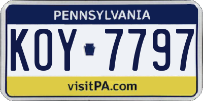 PA license plate KOY7797