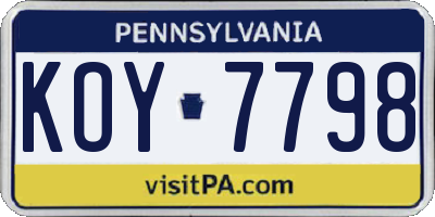 PA license plate KOY7798