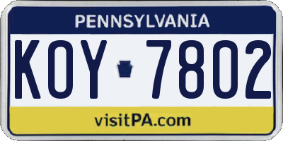 PA license plate KOY7802