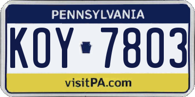 PA license plate KOY7803