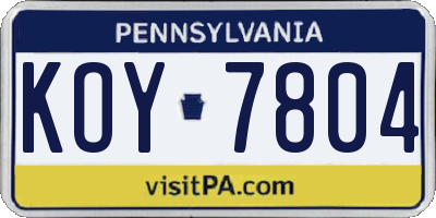 PA license plate KOY7804