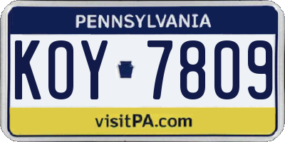 PA license plate KOY7809