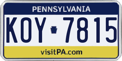 PA license plate KOY7815