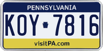 PA license plate KOY7816