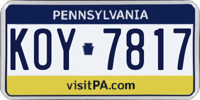PA license plate KOY7817