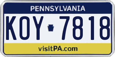 PA license plate KOY7818
