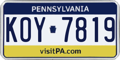 PA license plate KOY7819