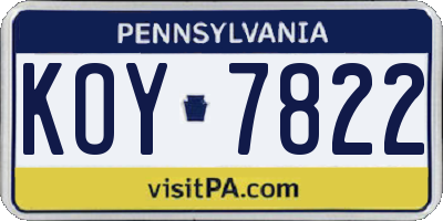 PA license plate KOY7822