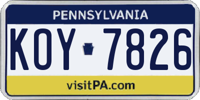 PA license plate KOY7826