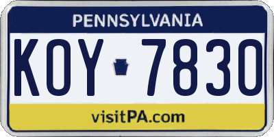 PA license plate KOY7830
